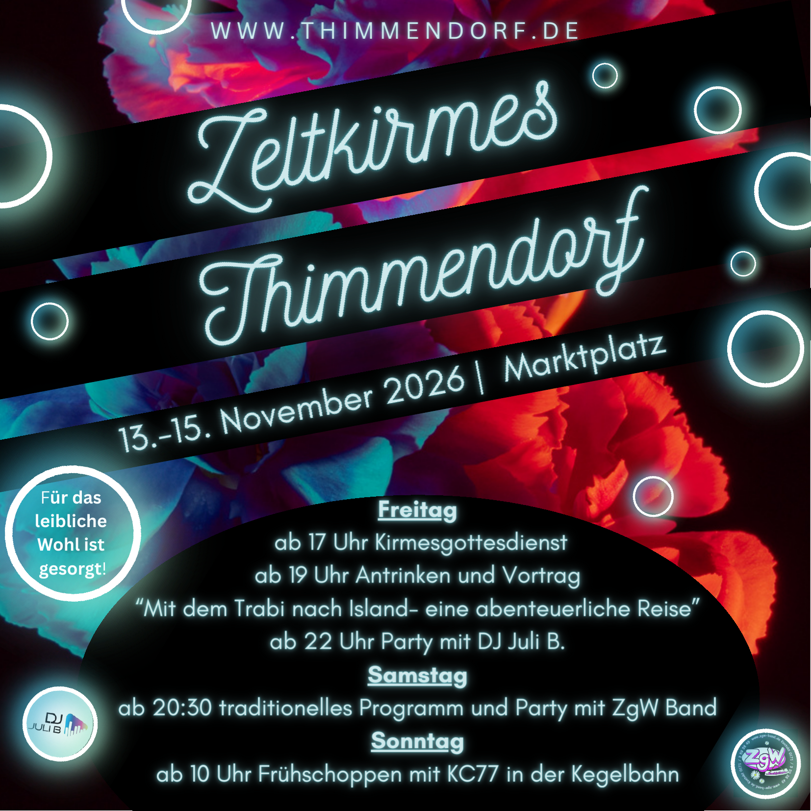 Aushang zur Zeltkirmes Thimmendorf vom 13. bis 15. November 2026